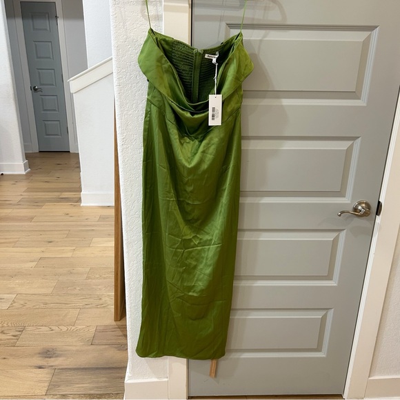 NWT Reformation Johan Satin Strapless Midi Dress Saguaro Green - Picture 2 of 4